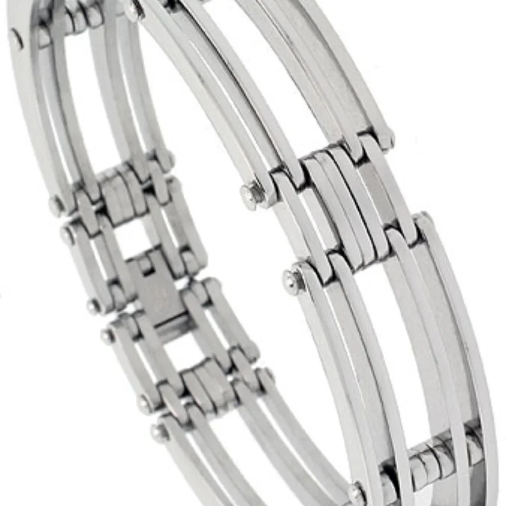 MENS STAINLESS STEEL ID BRACELET FOR MEN ROUNDED EDGE LINKS
